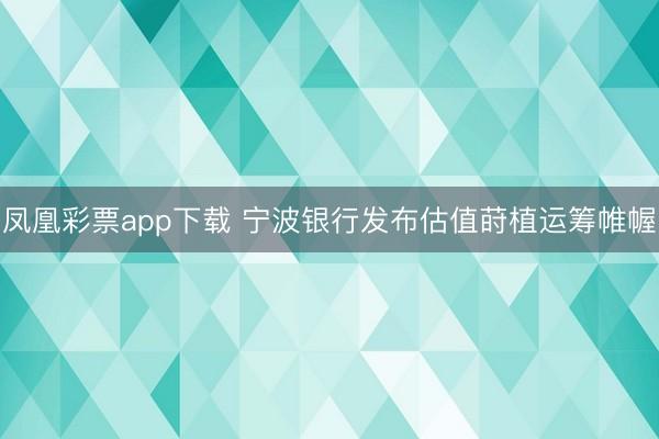凤凰彩票app下载 宁波银行发布估值莳植运筹帷幄