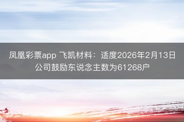 凤凰彩票app 飞凯材料：适度2026年2月13日公司鼓励东说念主数为61268户