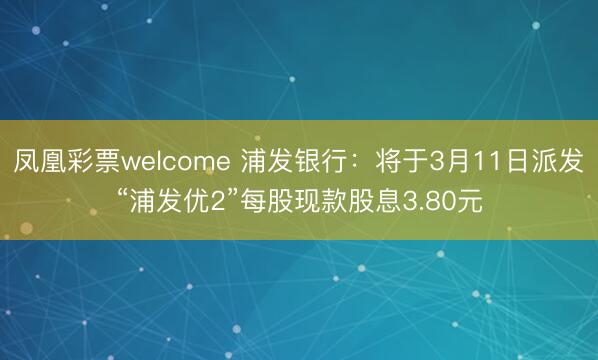 凤凰彩票welcome 浦发银行：将于3月11日派发“浦发优2”每股现款股息3.80元