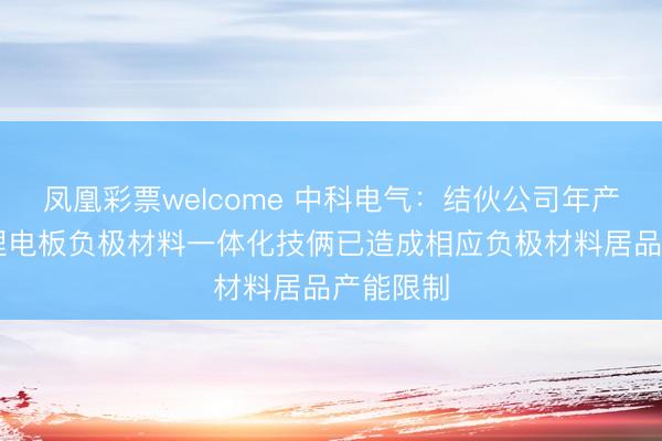 凤凰彩票welcome 中科电气：结伙公司年产10万吨锂电板负极材料一体化技俩已造成相应负极材料居品产能限制